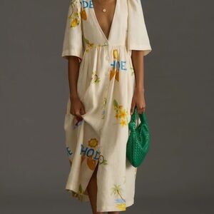 RHODE Karline Printed Dress Buttondown Shirtdress Vneck Size S